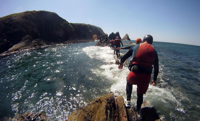 Coasteering in Moylgrove ceibwr bay